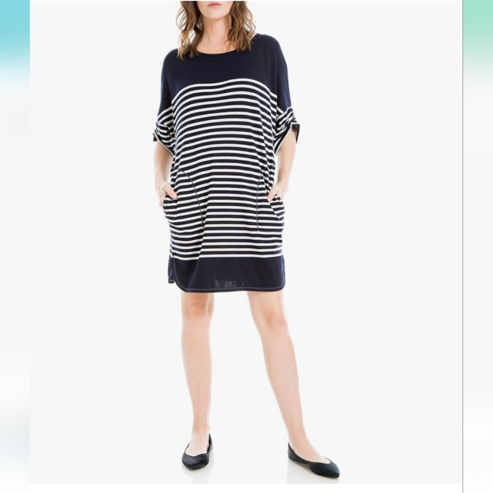NWT Max Studio Ruched Sleeve Short Dress with Pockets, T Shirt Dress Size S